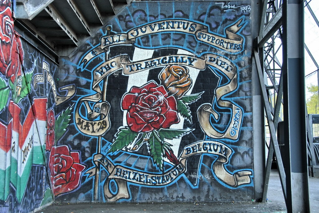 memorial mural graffiti on the wall of Heysel Stadium