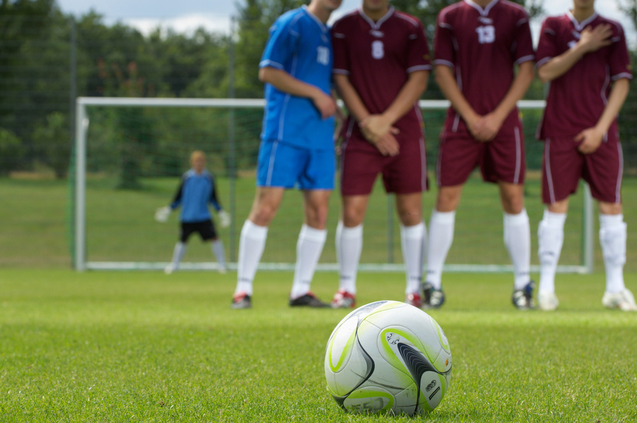 Free kick situation during soccer game