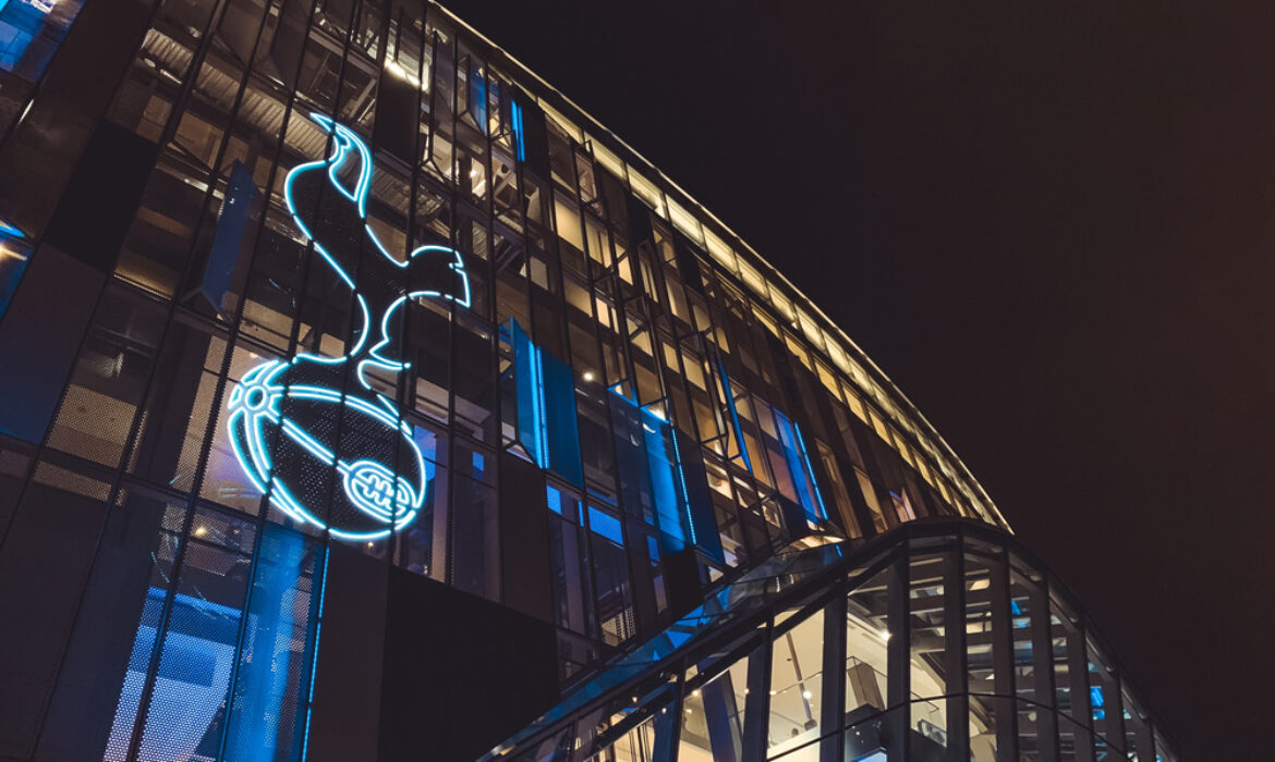 Exterior of ground at Tottenham Hotspur stadium logo in the Premier League