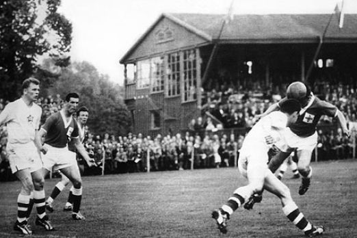 Northern Ireland against Czechoslovakia at Örjans vall in Halmstad. Wilbur Cush of Northern Ireland did the only goal 20 minutes into the game.