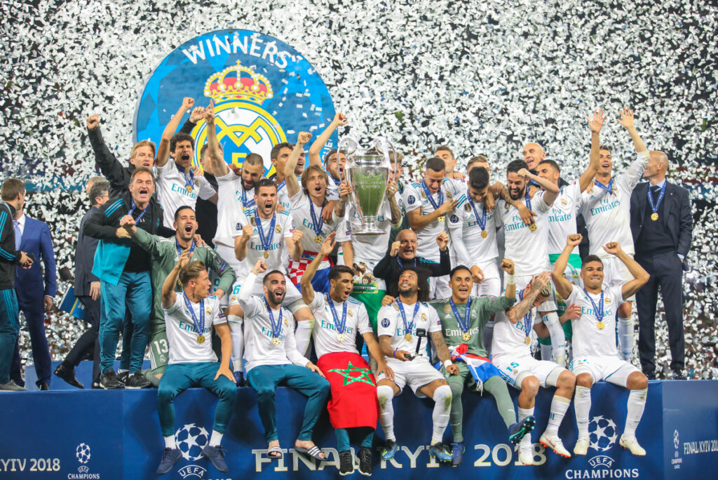 Real Madrid players celebrating UEFA Champions League victory