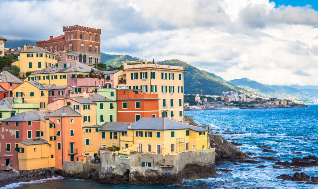 View of colorful buildings near the sea