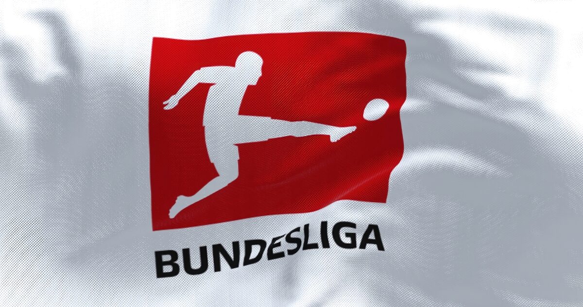 Close-up of the Bundesliga flag waving in the wind