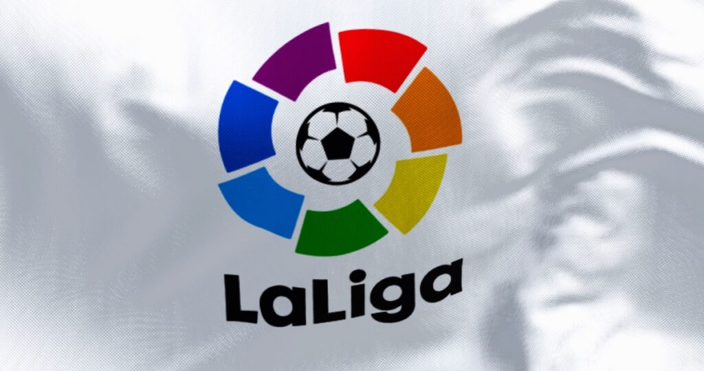 close-up of the La Liga flag waving