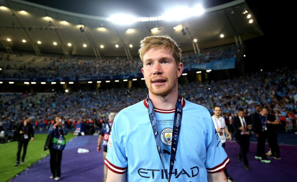 Kevin de Bruyne on the stadium looking at the camera