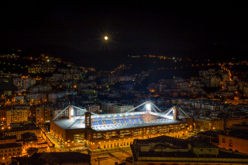 view of the soccer stadium at night