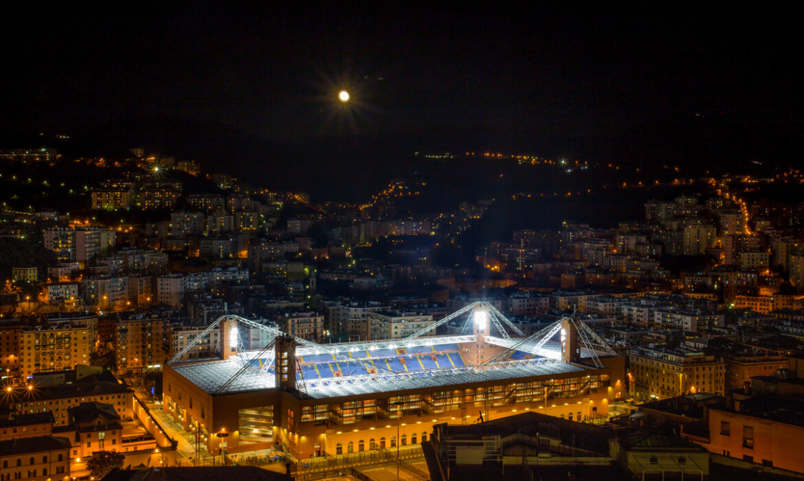 view of the soccer stadium at night