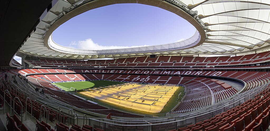 Panoramic view of the Wanda Metropolitano stadium, home of Atlético de Madrid.