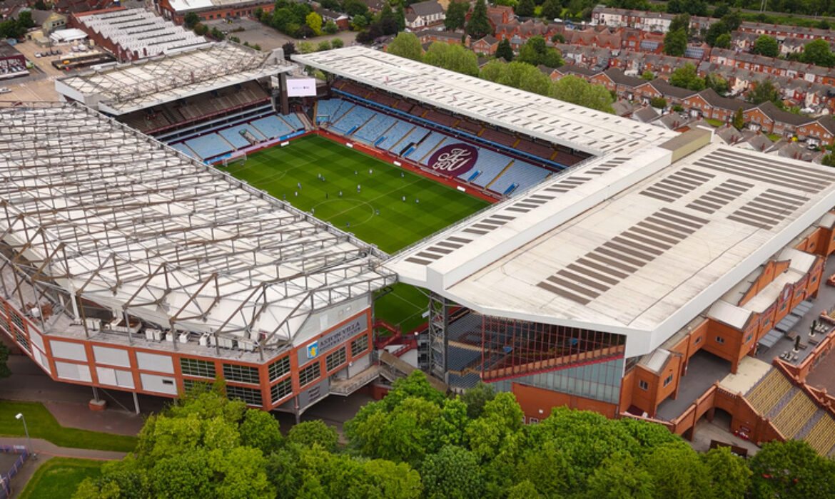 Villa Park Stadium of Aston Villa at Birmingham from above - home of the Aston Villa Football Club aerial view
