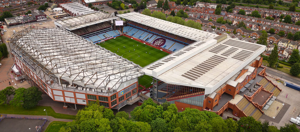 Villa Park Stadium of Aston Villa at Birmingham from above - home of the Aston Villa Football Club aerial view