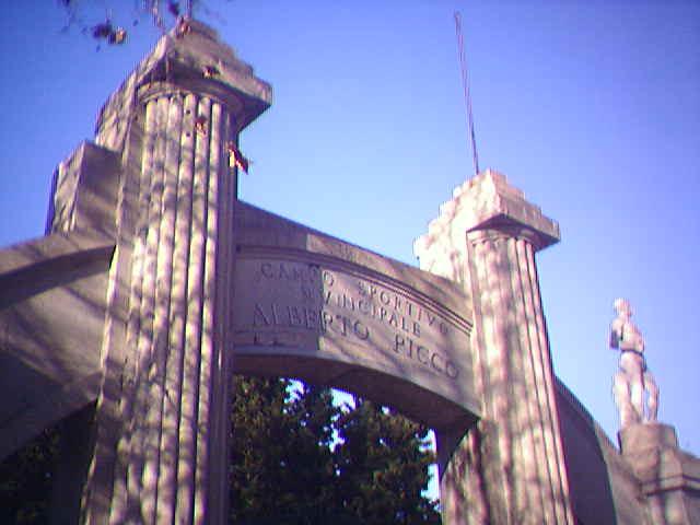 Monumental entrance of the “Alberto Picco” stadium, La Spezia, Italy.