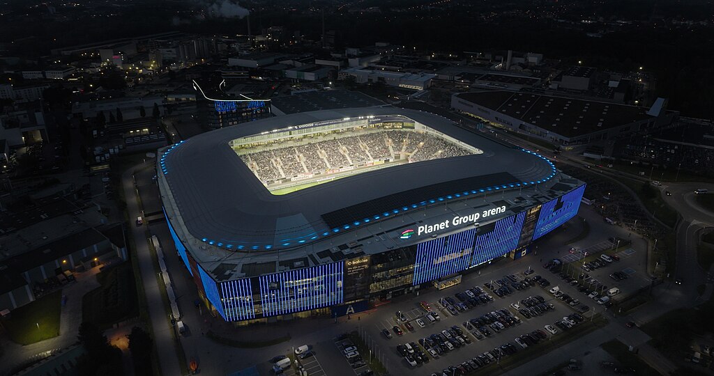 Planet Group arena - aerial night view