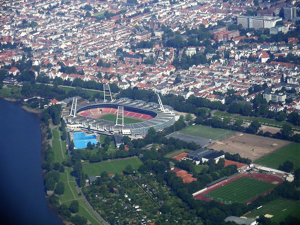 Weser stadium in Bremen, seen from an airplane.