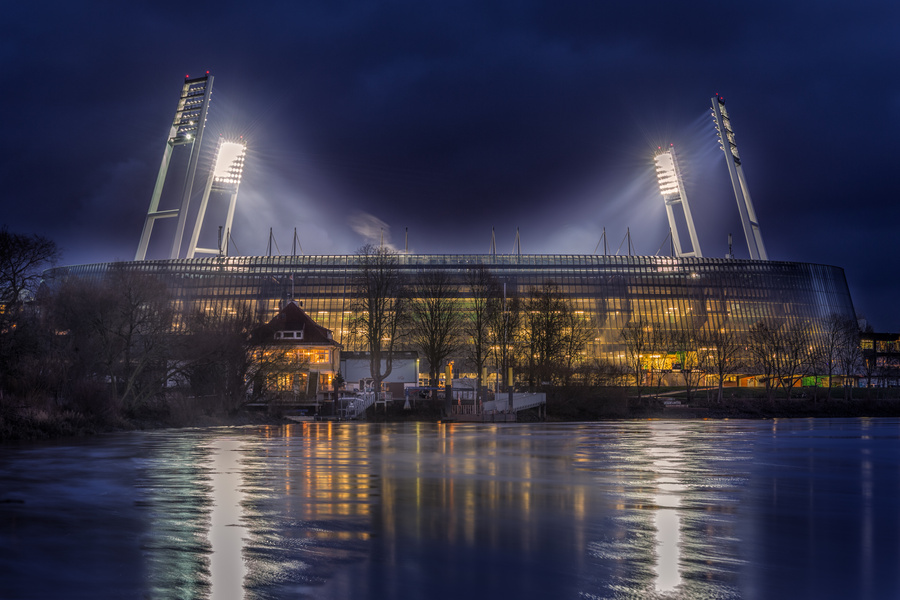 picture showing weserstadion at night