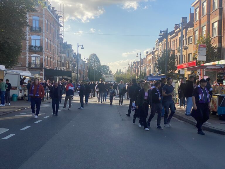 Street in Belgium crowded with people