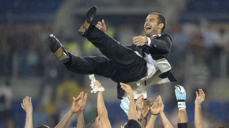 Pep Guardiola after winning the UEFA Champions League
