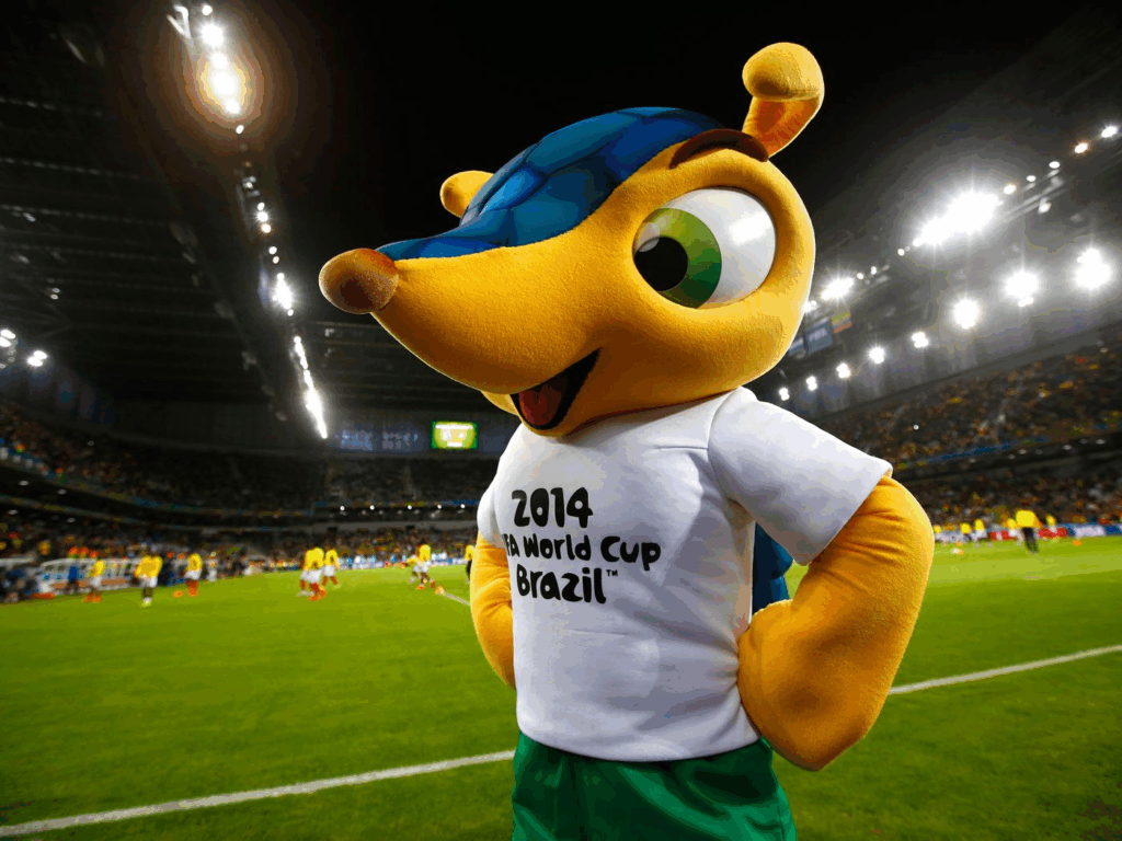 Fuleco mascot during a World Cup game 