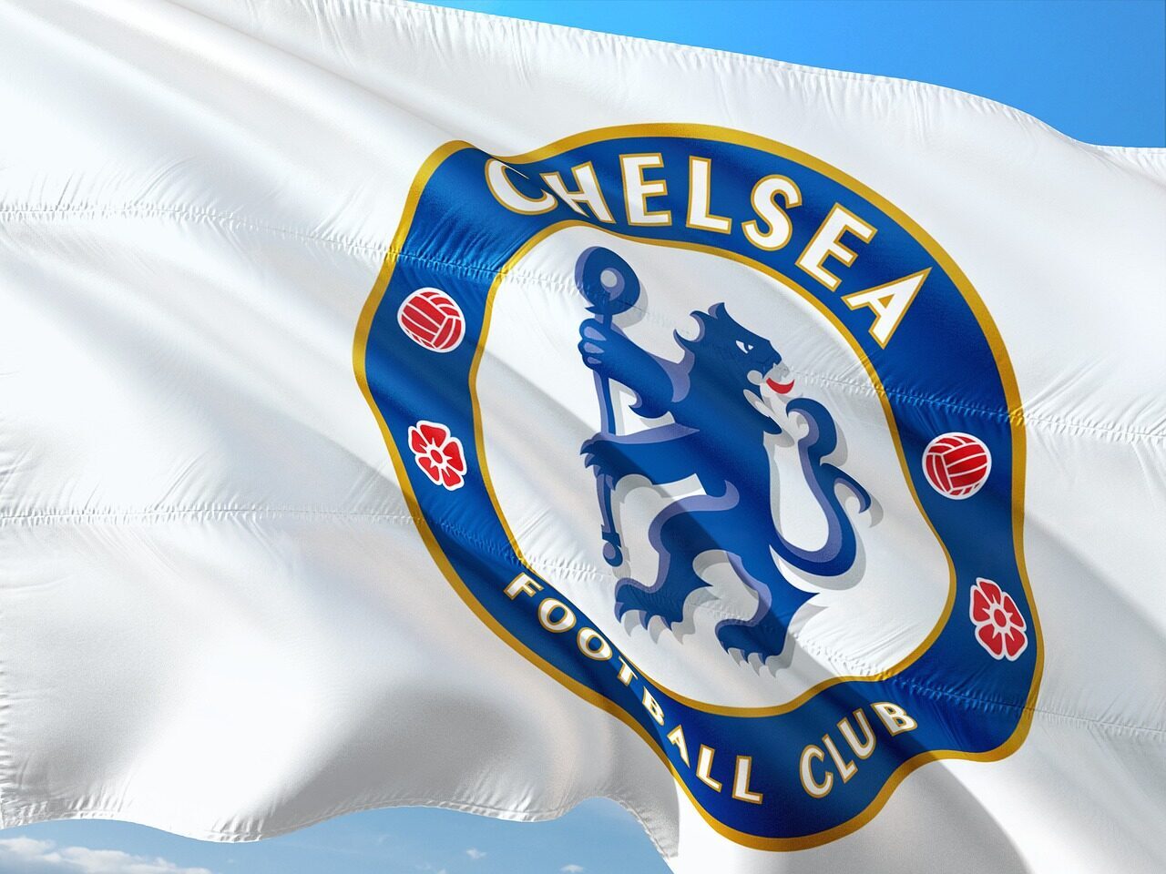 image of a flag with the logo from Chelsea FC
