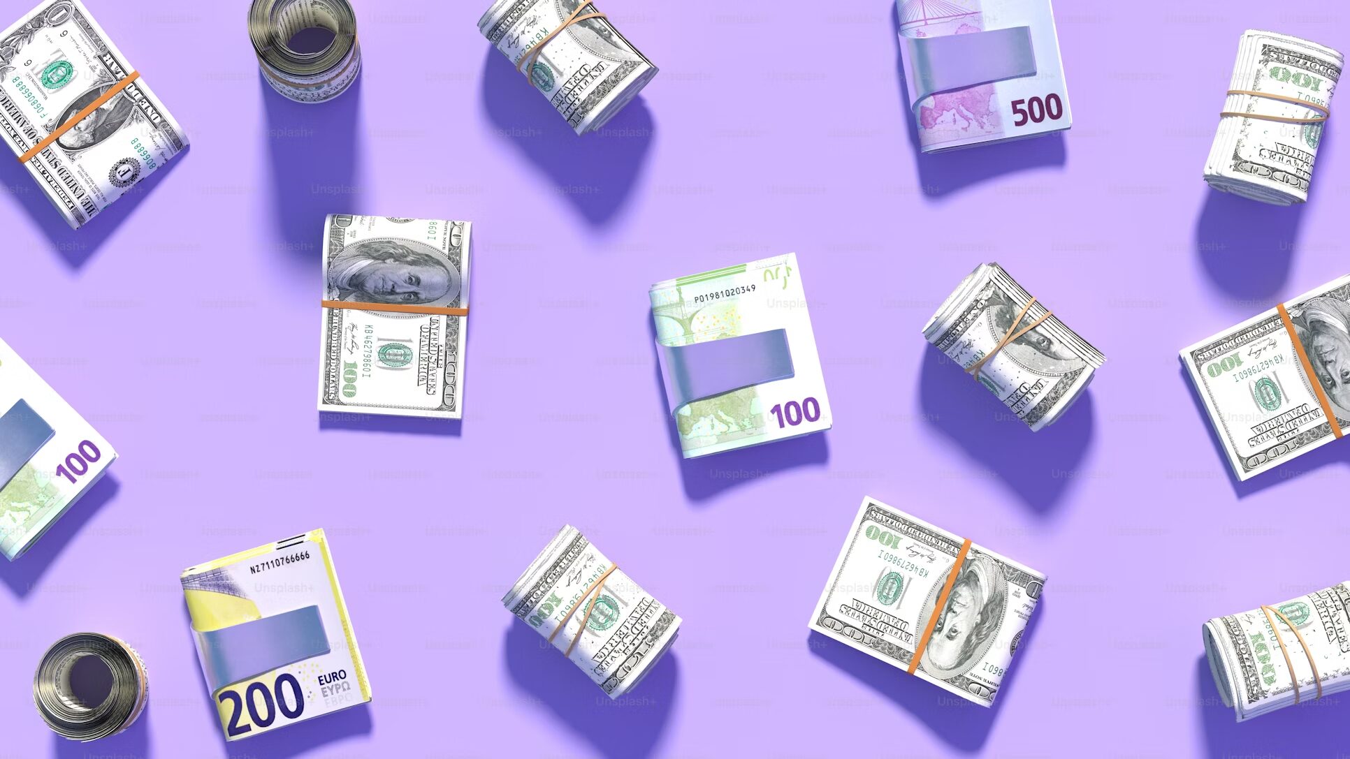 image showing multiple dollar and euro bills