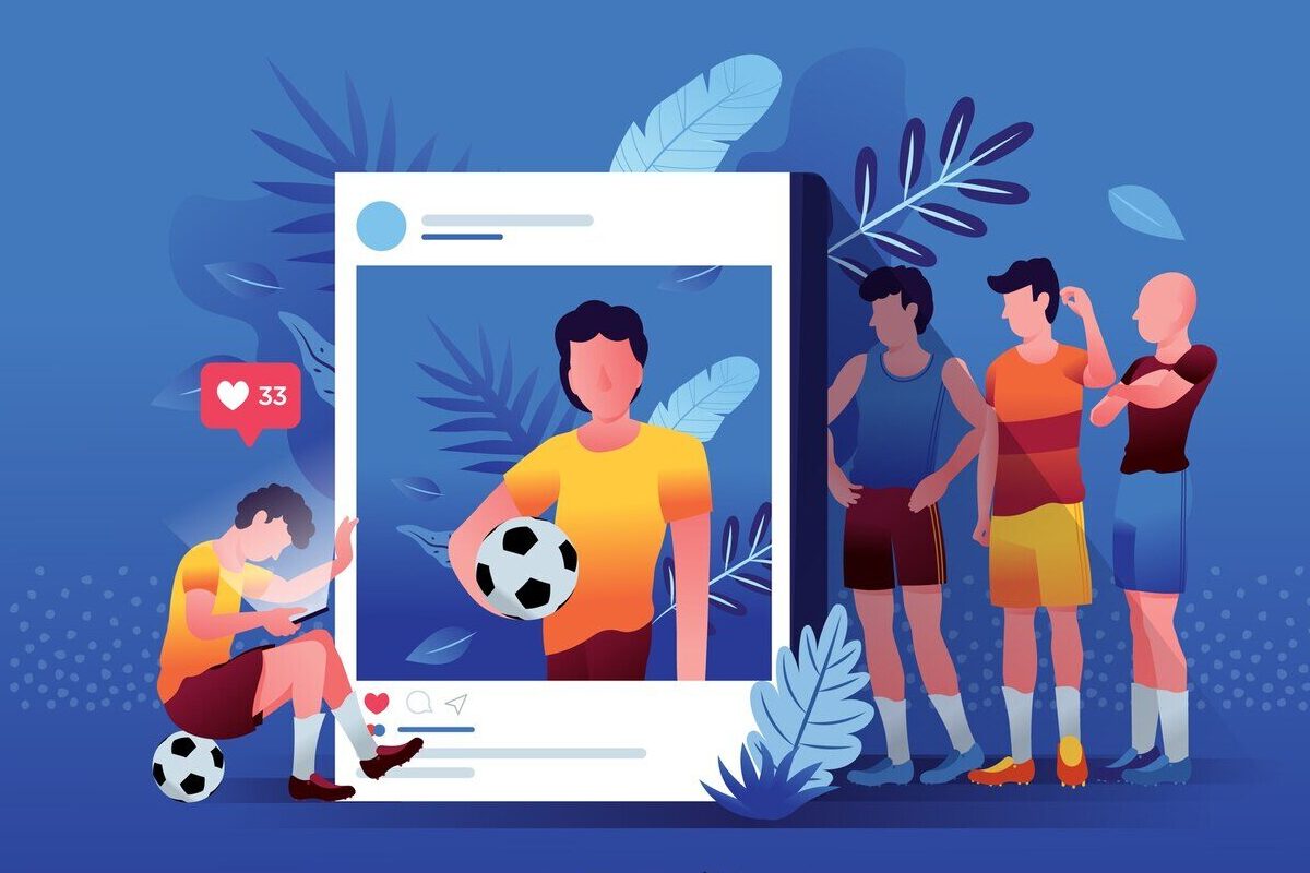 illustration of a football player sharing a picture on Instagram