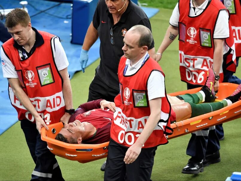 Ronaldo getting stretchered off the pitch